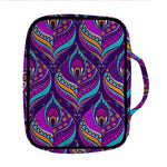 Purple Bohemian Peacock Feather Print Front Pocket Bible Bag