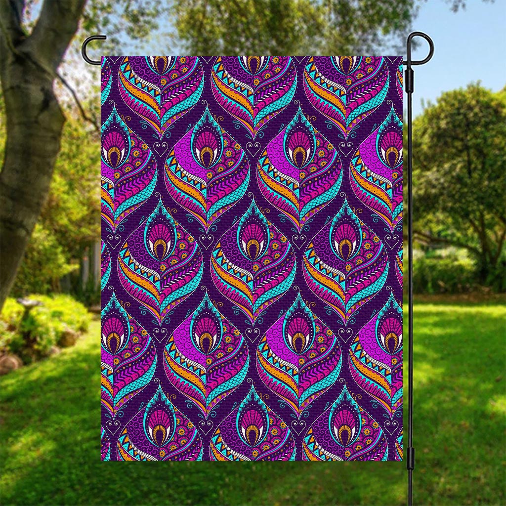 Purple Bohemian Peacock Feather Print Garden Flag