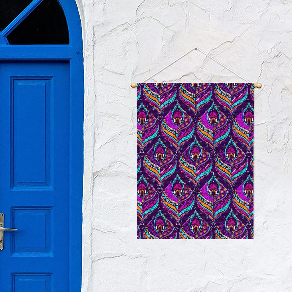 Purple Bohemian Peacock Feather Print Garden Flag