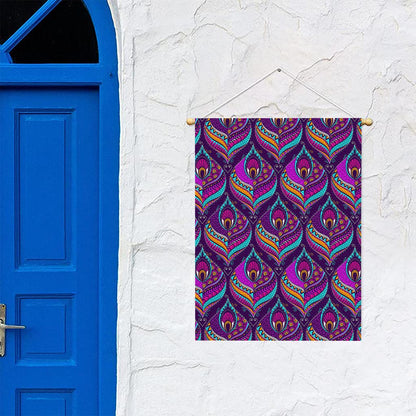 Purple Bohemian Peacock Feather Print Garden Flag