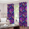 Purple Bohemian Peacock Feather Print Grommet Curtains