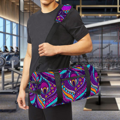 Purple Bohemian Peacock Feather Print Gym Bag
