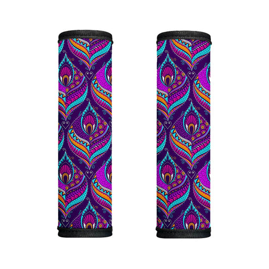 Purple Bohemian Peacock Feather Print Handle Covers