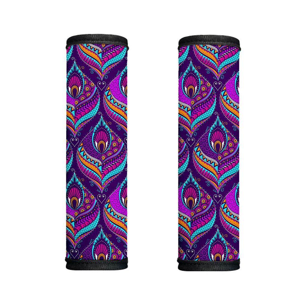 Purple Bohemian Peacock Feather Print Handle Covers