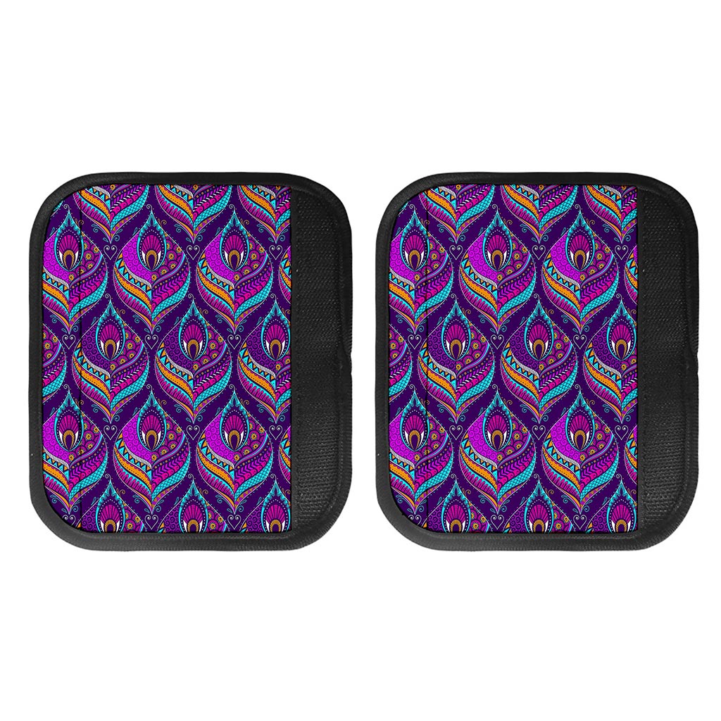 Purple Bohemian Peacock Feather Print Handle Covers
