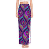 Purple Bohemian Peacock Feather Print High Slit Maxi Skirt