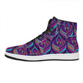 Purple Bohemian Peacock Feather Print High Top Leather Sneakers