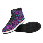 Purple Bohemian Peacock Feather Print High Top Leather Sneakers