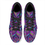 Purple Bohemian Peacock Feather Print High Top Leather Sneakers
