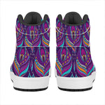 Purple Bohemian Peacock Feather Print High Top Leather Sneakers