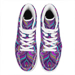Purple Bohemian Peacock Feather Print High Top Leather Sneakers