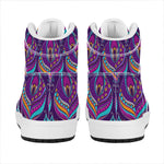 Purple Bohemian Peacock Feather Print High Top Leather Sneakers
