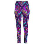 Purple Bohemian Peacock Feather Print High-Waisted Pocket Leggings