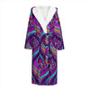 Purple Bohemian Peacock Feather Print Hooded Bathrobe