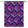 Purple Bohemian Peacock Feather Print House Flag