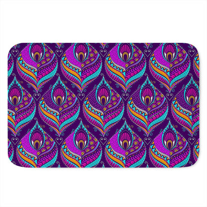 Purple Bohemian Peacock Feather Print Indoor Door Mat