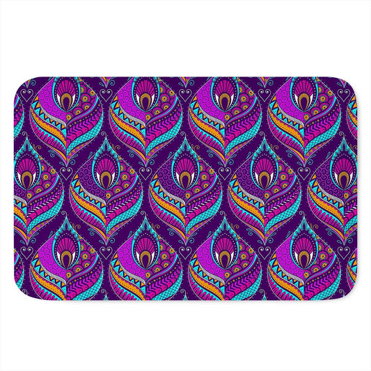 Purple Bohemian Peacock Feather Print Indoor Door Mat