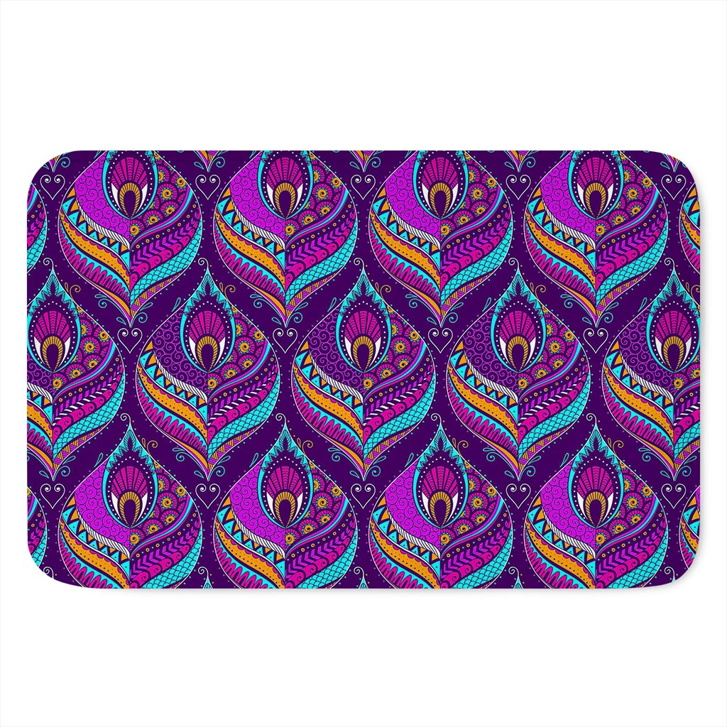 Purple Bohemian Peacock Feather Print Indoor Door Mat