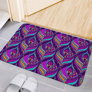 Purple Bohemian Peacock Feather Print Indoor Door Mat