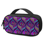 Purple Bohemian Peacock Feather Print Insulin Cooler Travel Case