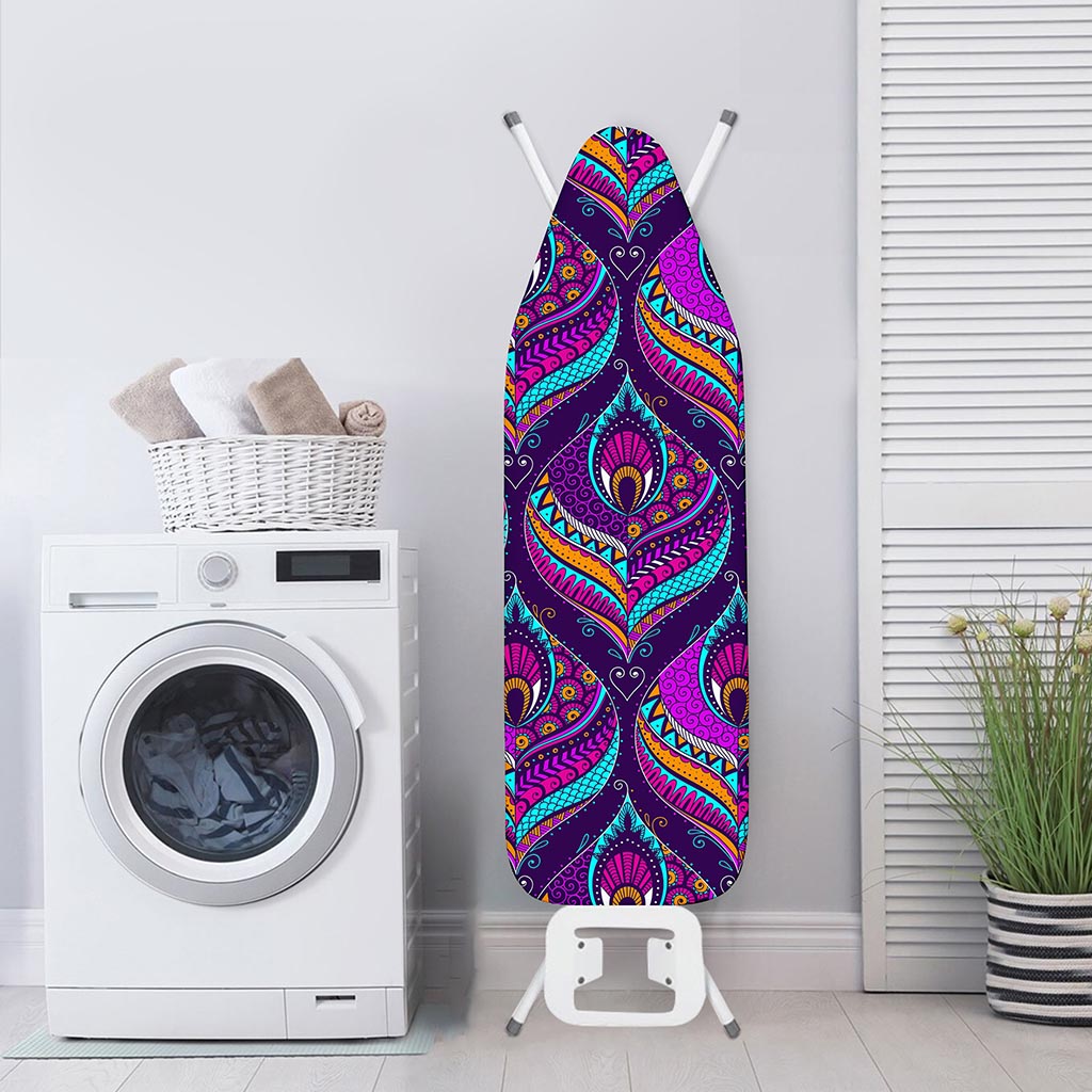 Purple Bohemian Peacock Feather Print Ironing Board Cover