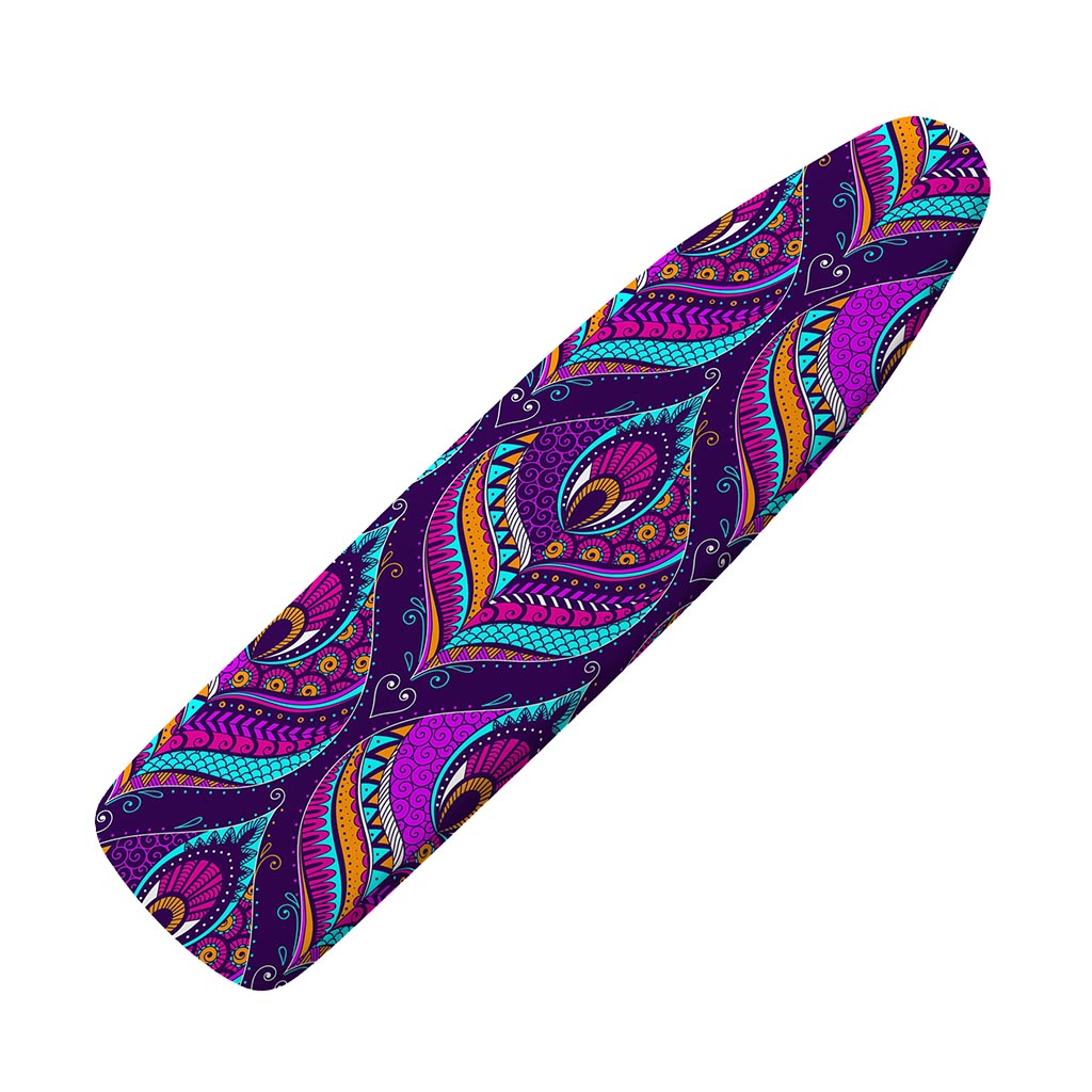 Purple Bohemian Peacock Feather Print Ironing Board Cover