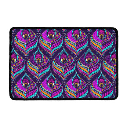 Purple Bohemian Peacock Feather Print Kitchen Mat