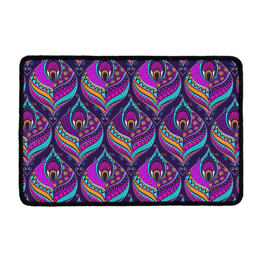 Purple Bohemian Peacock Feather Print Kitchen Mat