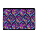 Purple Bohemian Peacock Feather Print Kitchen Mat