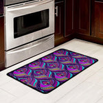 Purple Bohemian Peacock Feather Print Kitchen Mat
