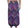 Purple Bohemian Peacock Feather Print Lantern Pants