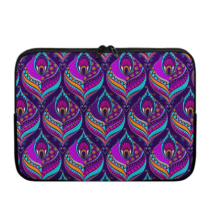 Purple Bohemian Peacock Feather Print Laptop Sleeve