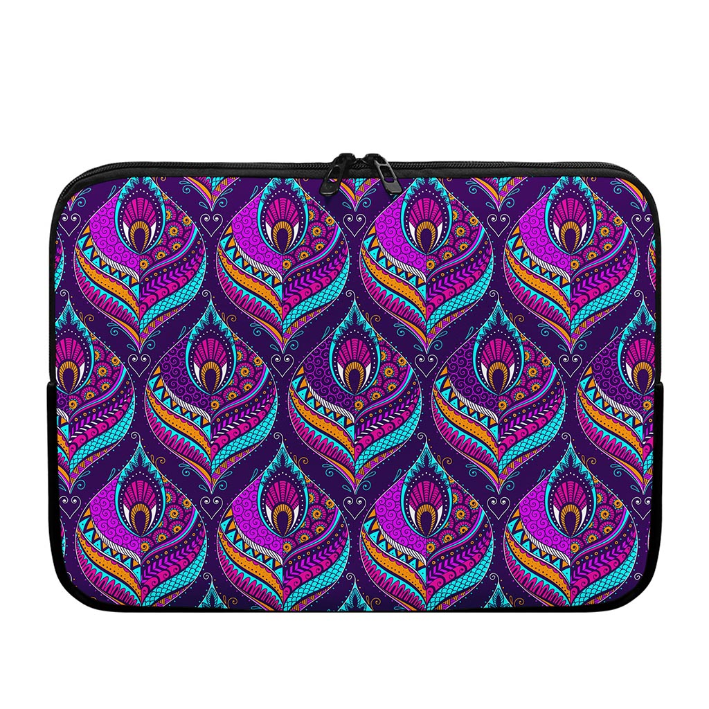 Purple Bohemian Peacock Feather Print Laptop Sleeve