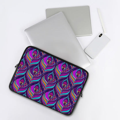 Purple Bohemian Peacock Feather Print Laptop Sleeve