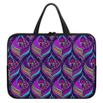 Purple Bohemian Peacock Feather Print Laptop Sleeve With Handle