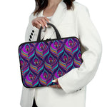 Purple Bohemian Peacock Feather Print Laptop Sleeve With Handle