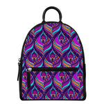 Purple Bohemian Peacock Feather Print Leather Backpack