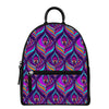 Purple Bohemian Peacock Feather Print Leather Backpack