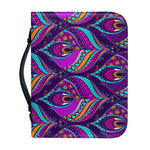 Purple Bohemian Peacock Feather Print Leather Bible Cover