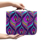 Purple Bohemian Peacock Feather Print Leather Bible Cover