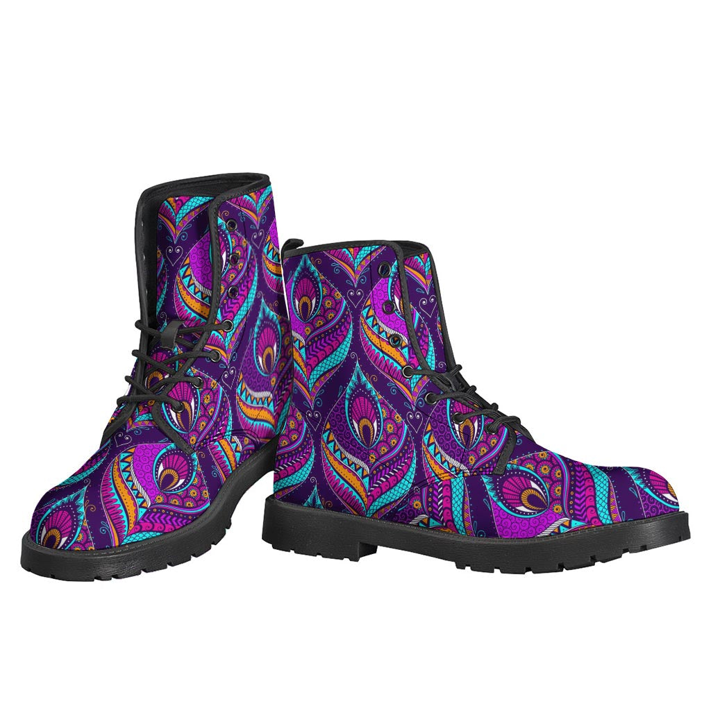 Purple Bohemian Peacock Feather Print Backpack