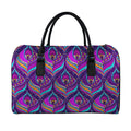 Purple Bohemian Peacock Feather Print Leather Duffel Bag