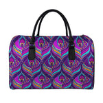 Purple Bohemian Peacock Feather Print Leather Duffle Bag