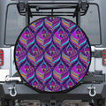 Purple Bohemian Peacock Feather Print Leather Spare Tire Cover