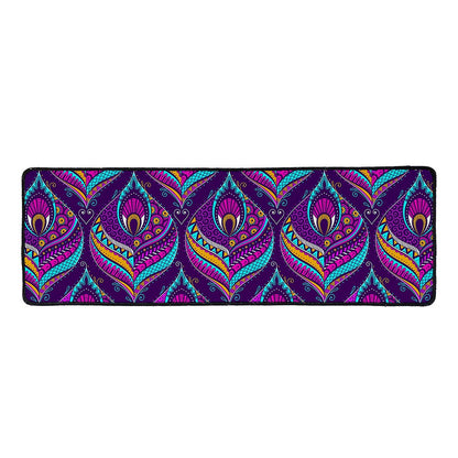 Purple Bohemian Peacock Feather Print Long Kitchen Mat