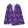 Purple Bohemian Peacock Feather Print Long Sleeve Short Coat