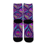 Purple Bohemian Peacock Feather Print Long Socks
