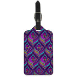 Purple Bohemian Peacock Feather Print Luggage Tag