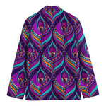 Purple Bohemian Peacock Feather Print Men's Blazer