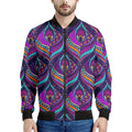 Purple Bohemian Peacock Feather Print Men's Bomber Jacket
